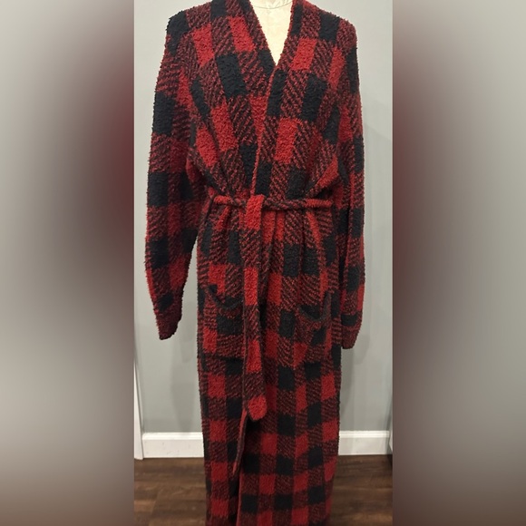 SKIMS Knit Unisex Belted Robe Buffalo Plaid Red Black Size S/M - Picture 4 of 6